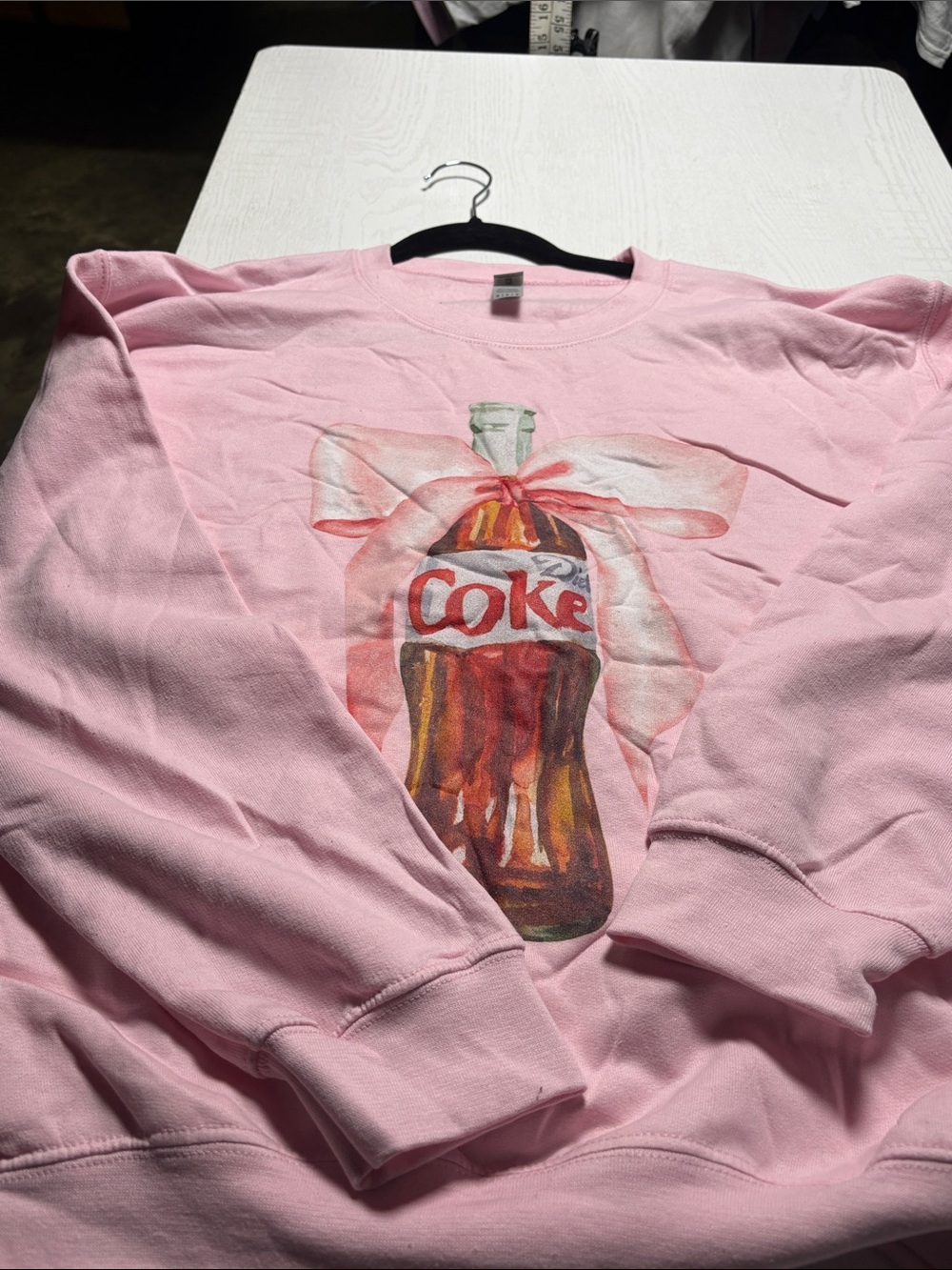 Gildan Pink Kids Sweatshirt with Coke Bottle Graphic and Bow